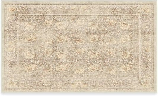 RUGGABLE x Morris & Co Washable Area Rug – Pimpernel Vintage Stone 3x5, Stain-Resistant, Non-Slip – Small Machine Washable Rugs for Living Room, Bedroom, Hallway, Entryway & Office–with Standard Pad