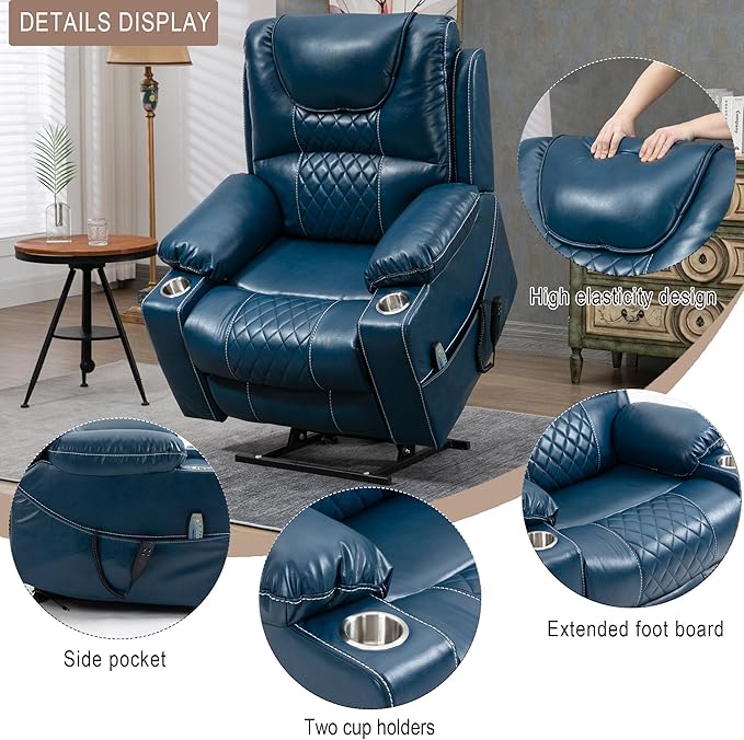 Large Power Lift Recliner Chair Sofa with Massage and Heat for Big and Tall Elderly,Infinite Positions,Dual Motor,Cup Holders,Air Leather Home Theater Seat