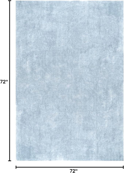 nuLOOM 6' Square Cozy Plush Area Rug, Machine Washable, Non-Slip, Soft Fluffy Shag Carpet for Living Room Bedroom Kids Room Nursery Home Decor, Loni Light Blue