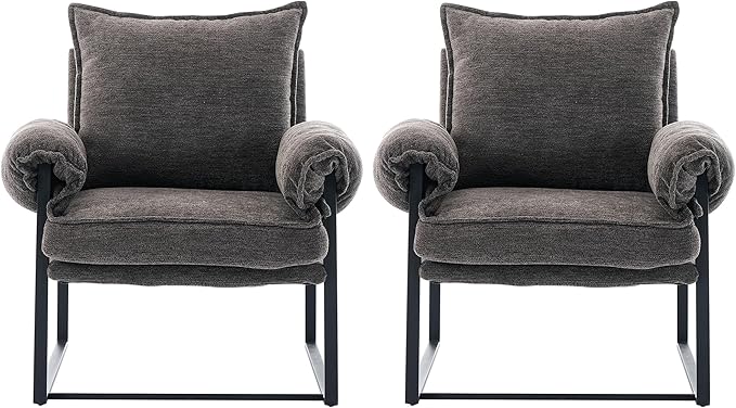 Xifan Modern Comfy Reclining Chair with 6 Angle Adjustable Backrest, Upholstered Accent Chair Fabric Living Room Lounge Chair for Reading Room - Gray, Set of 2