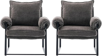 Xifan Modern Comfy Reclining Chair with 6 Angle Adjustable Backrest, Upholstered Accent Chair Fabric Living Room Lounge Chair for Reading Room - Gray, Set of 2