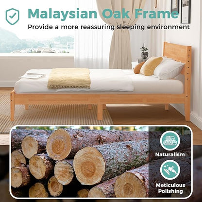 Full Bed Frame with Headboard, Malaysian Oak Bed with Classic Wood Finish, Wooden Platform Bed Frame with Storage, No Box Spring Needed, Easy Assembly, Full Size, Rustic Pine