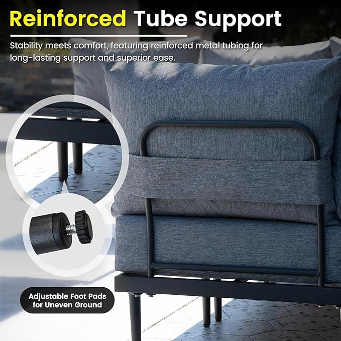 Sundale Outdoor 3 Pieces Patio Furniture Set, Metal Outdoor Sectional Sofa with 6 Inch Olefin Cushion and Coffee Table, All-Weather Modern Outdoor Conversation Sets (Grey Frame)