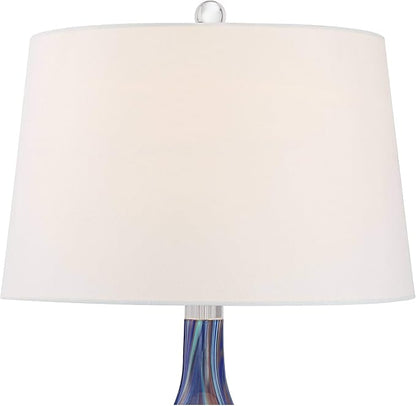 Possini Euro Design Taylor 29" Tall Teardrop Modern Coastal End Table Lamp Blue Art Glass Single Fabric White Shade Living Room Bedroom Bedside Nightstand House Office Home Kitchen Entryway Console