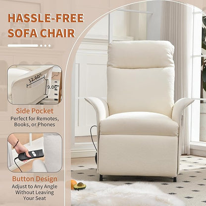Power Recliner Chair, Adjustable Electric Recliner Chairs for Adults, Sleeper Sofa Bed with Remote Control & Side Pocket, Linen Upholstered Chair for Living Room/Bedroom, Easy Assembly, Beige