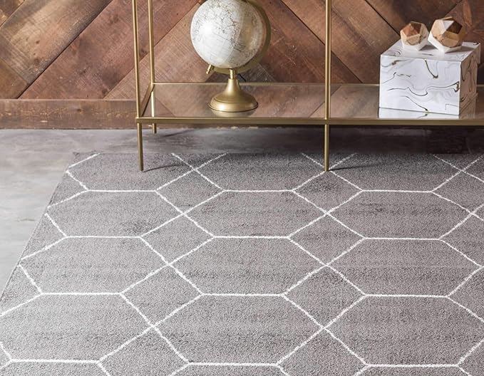 Unique Loom Trellis Frieze Collection Area Rug - Geometric (5' 1" x 8', Dark Gray/ Ivory)