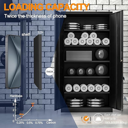 Metal Storage Cabinet, 71 Inch Tall Metal Storage Cabinet with Doors and Shelves, Pantry Cabinets for Kitchen Storage, Garage Cabinet for Living, Dining Room, Assemble Required