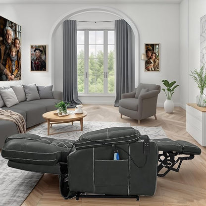 Power Lift Recliner for Seniors: 9988 High Density Foam Lift Chair With Heat and Massage, Reclining To 180, 2 Pockets Cup Holders, 2 Remote Controls, Dual OKIN Motors - Breathable Leather Gray