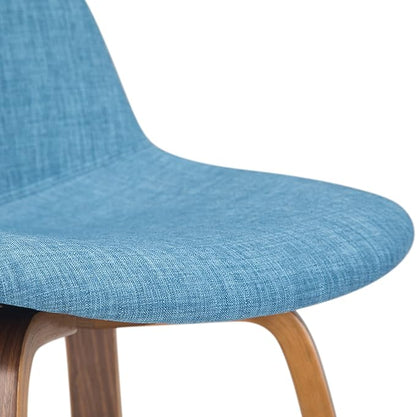 SIMPLIHOME Randolph Counter Stools (Set of 2) - 28 Inch Seat Height Upholstered Bentwood Kitchen Seats in Medium Blue Linen Look Fabric, Mid Century Modern Seating with Curved Backrest and Footrest