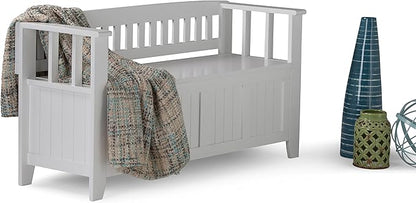 SIMPLIHOME Acadian Entryway Storage Bench - 48 inch Wide Solid Wood Hallway Seat in White, Transitional Bench for Entryway or Living Room with Lift-Up Lid and Spacious Storage