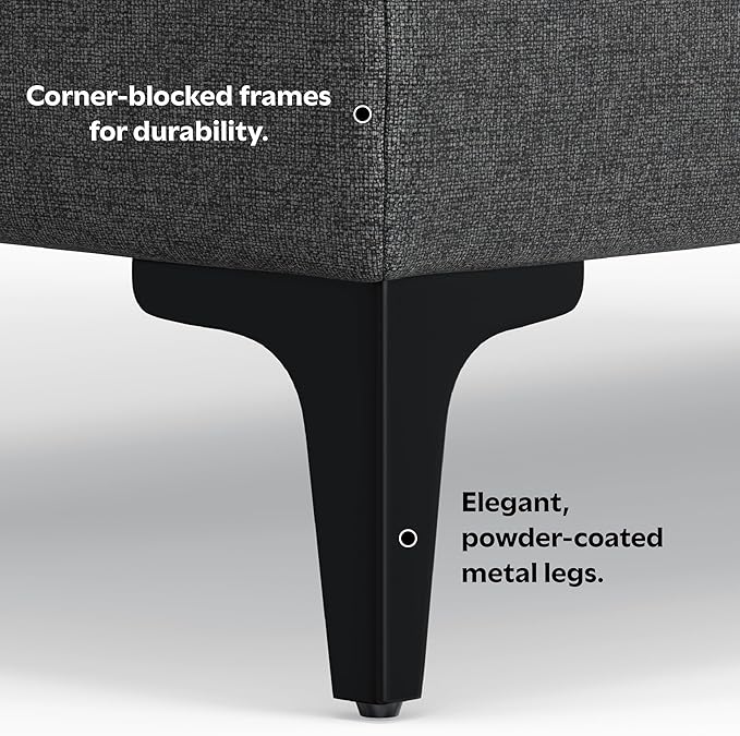 SIMPLIHOME Ava Large Rectangular Ottoman in 100% Recycled Polyester Tightly Woven Performance Fabric, Pebble Grey, 48-inches Wide, Multipurpose Table or Footrest Ottoman, Assembled, for Living Room