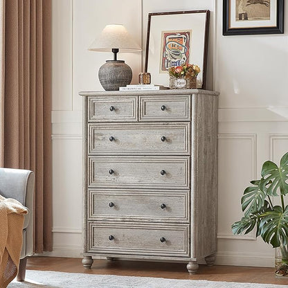 Dressers and Night Stand Set of 3, Wood 43.5" Tall Dresser and 18" Wide with Charging Station Chest of Drawers, Roman Column Nightstand Set of 2, Bedroom Furniture Dresser Suites for Home Living Room