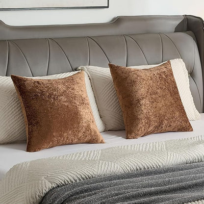 FUTEI Dark Brown Flannel Throw Pillow Covers 24x24 Inch Set of 2,Soft Dimensional Textured European Cushion Cases,Modern Home Decor for Couch Living Room