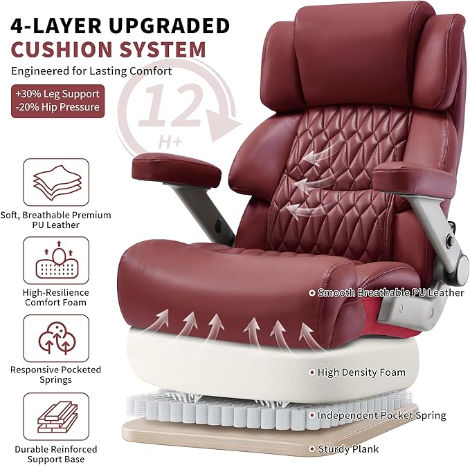 Big and Tall Office Chair 700lbs- Large High Back Executive Computer Desk Chair with 3D Flip-Up Arms, Adjustable Lumbar Support, Extra Wide Plus Size Seat, Heavy Duty Metal Base & Quiet Rubber Wheels