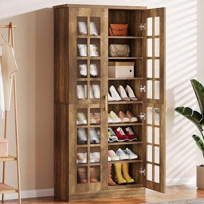 Tribesigns 71-Inch Tall Shoe Cabinet with Doors, 8-Tier Shoe Storage with Adjustable Shelves, Modern Shoe Organizer Shoe Rack Cabinet for Entryway, Hallway, Closet, Living Room, Rustic Brown
