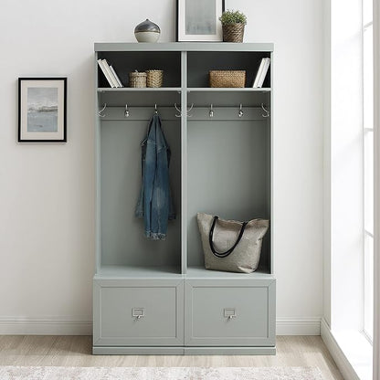 Crosley Furniture Harper 2-Piece Hall Tree Entryway Set with Storage Bench and Coat Rack Hooks for Hanging, Gray