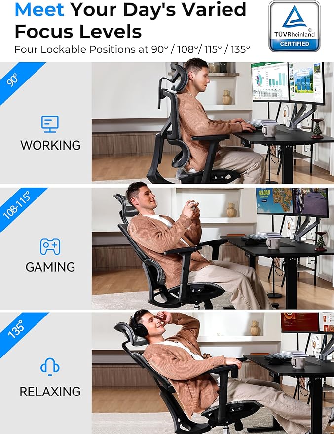 Ergonomic Office Chair - Big & Tall 6'6" Mesh Chair with Dynamic Lumbar Support, 4-in-1 Quick Adjust, 350lbs Capacity - BIFMA Certified Computer Chair for Home Office