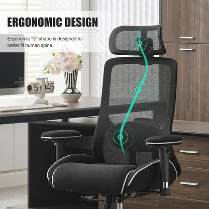 Okeysen High Back Ergonomic Mesh Office Chair, Reclining Computer Desk Chair with 400 LBS Capacity, 4.33'' Thick Cushion Seat, Adjustable 3D Armrests & Headrest for Home Office