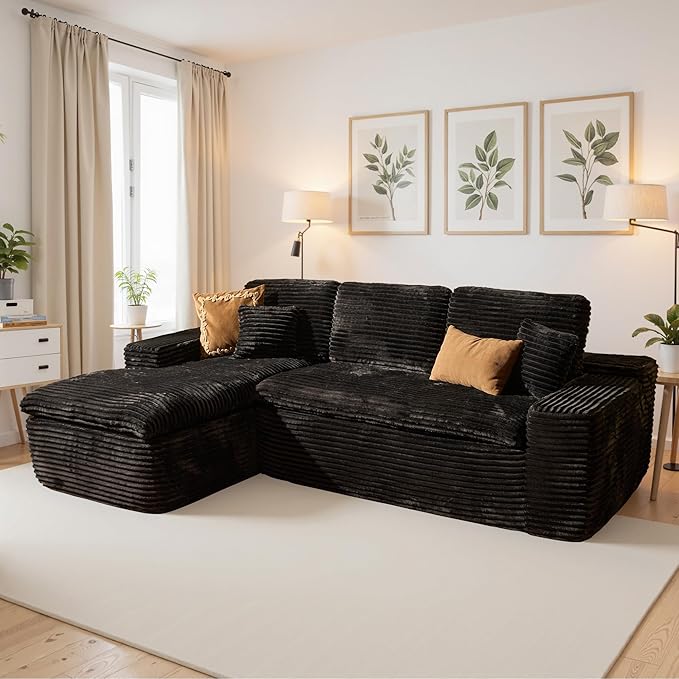 106" Oversized Couch Sofa, L Shape Couches for Living Room, No Assembly Required Plush Velvet Sectional Sofas with Left Facing Chaise for Home Apartment
