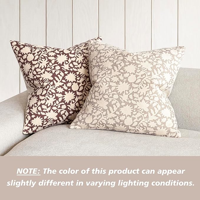 Foindtower Set of 2 Decorative Neutral Floral Throw Pillow Covers Accent Farmhouse Cushion Covers Boho Vintage Pillowcase for Couch Sofa Bedroom Living Room Home Decor,18×18 Inch,Ivory Beige