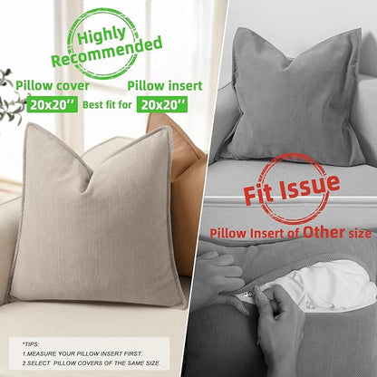 ZWJD Gray Pillow Covers 20x20 Set of 2 Chenille Pillow Covers with Elegant Design Soft and Luxurious Decorative Throw Pillows for Couch, Bed, and Home Decor