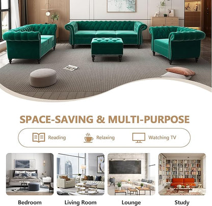 Velvet Loveseat Sofa, Mid Century Modern Upholstered Couch, 62" Oversized Comfy 2 Seater Love Seat Couch with Cushions, Tufted Chesterfield Sofa for Living Room, Bedroom, Apartment (Green)