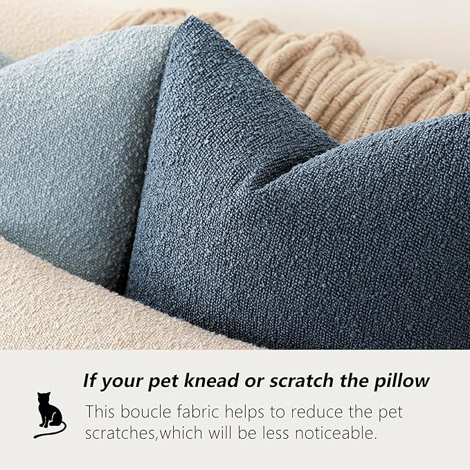 Foindtower Pack of 2 Textured Boucle Throw Pillow Covers Accent Solid Pillow Cases Cozy Soft Decorative Couch Cushion Case for Chair Sofa Bedroom Living Room Home Decor 20x20 Inch Dark Blue