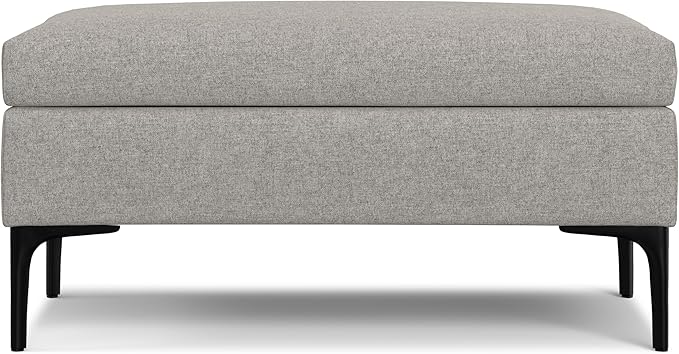 SIMPLIHOME Rebecca 36 inch Wide Mid Century Rectangular Coffee Table Storage Ottoman with Lift Up Lid in Cloud Grey Polyester linen Look, Assembled, For the Living Room, Entryway and Family Room