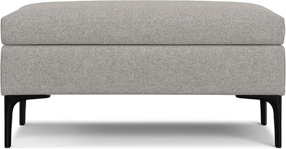 SIMPLIHOME Rebecca 36 inch Wide Mid Century Rectangular Coffee Table Storage Ottoman with Lift Up Lid in Cloud Grey Polyester linen Look, Assembled, For the Living Room, Entryway and Family Room