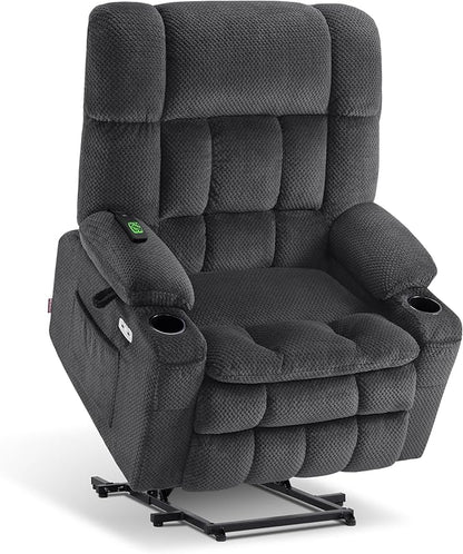 MCombo Oversized Power Lift Recliner Chair for Elderly, Dual Motor Lift Chair with Heat and Massage, Lay Flat Lift Chair for Big and Tall, Cup Holders, Fabric R7891 (Oversize, Dark Gray)