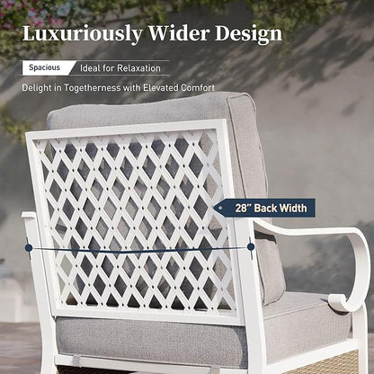 6 PCS Metal Outdoor Patio Furniture Set, Patio Conversation Set 1 3-Seater Couch, 2 Fixed Sofa, 2 Rocking Sofa with 5.75" Thick Cushion and Coffee Table White Backyard Furniture, Gray