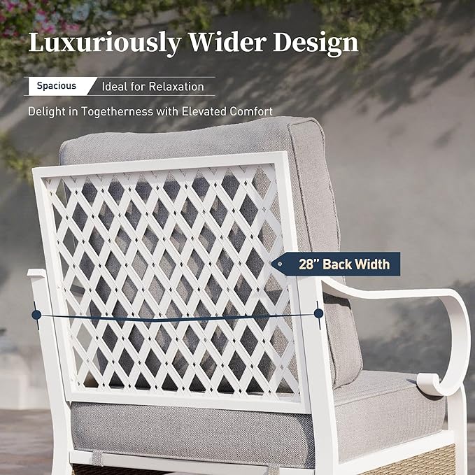 6 Piece Metal Outdoor Patio Furniture Set, Patio Conversations Set 3-Seater Couch, 2-Seater Sofa, 2 Swivel Sofa with 5.75" Thick Cushion and Coffee Table White Backyard Furniture, Gray
