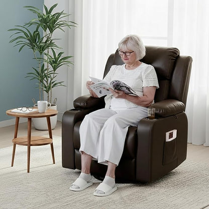 FLEXISPOT XL31 Power Lift Recliner Chair for Elderly, Electric Lift Chair with Massage & Heat, PU Leather Reclining Sofa w/Cup Holders, Side Pockets for Living Room Bedroom(Medium Size,Brown)