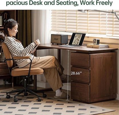 YESWOOD Home Office Desk, Gaming Desk, Mid Century Modern Computer Desk, Writing Desk with File Drawer for Study PC Desks 55.11" W