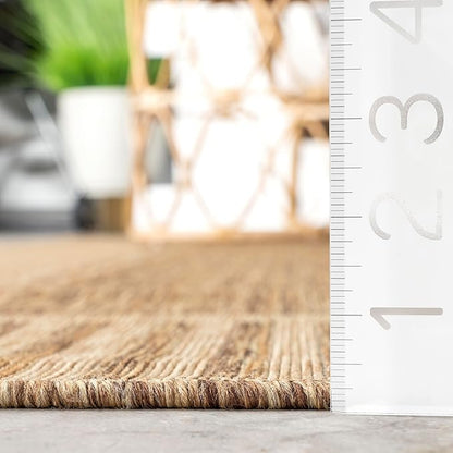 nuLOOM 10' x 13' Outdoor Area Rug, Casual Design with Striped Border, Stain Resistant, Highly Durable, for Patio, Balcony, Bedroom, Living Room, Dining Room, Bathroom, Light Brown
