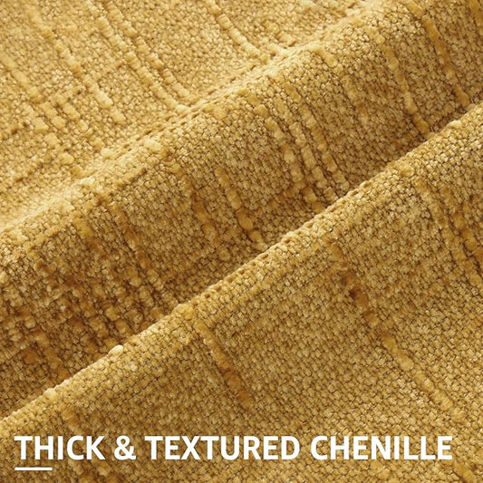 decorUhome Mustard Yellow Chenille Throw Pillow Covers 18x18 Set of 2 Thick Textured Slubby Couch Pillow Covers Farmhouse Accent Modern Neutral Decorative Pillow Cases for Bed Sofa Living Room