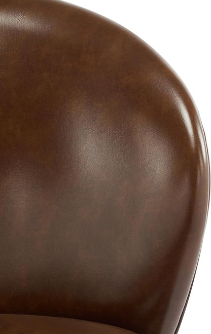 Christopher Knight Home Kira Indoor Upholstered Barstool with Metal Frame Set of 2, Bar Chairs Kitchen Stools, Comfy Faux Leather Bar Seating for Island Kitchen, 29.5''Seat Height, Dark Brown+Gold