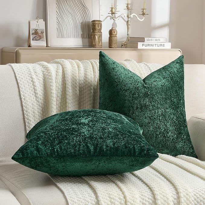FUTEI Christmas Dark Green Flannel Throw Pillow Covers 20x20 Inch Set of 2,Soft Dimensional Textured Cushion Cases,Modern Home Decor for Couch Living Room