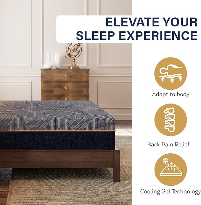 MLILY EGOHOME 12 Inch King Size Mattress, Copper Gel Cooling Memory Foam for Back Pain Relief, Therapeutic Bed in a Box, Foam Made in USA, CertiPUR-US Certified, 76x80x12 Black