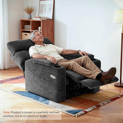 MCombo Lay Flat Dual Motor Power Lift Recliner Chair with Massage & Dual Heating, Arm Storage, Extended Footrest, USB A/C Ports & Cup Holders, Infinite Position for Elderly, Fabric LC002 (Gray)