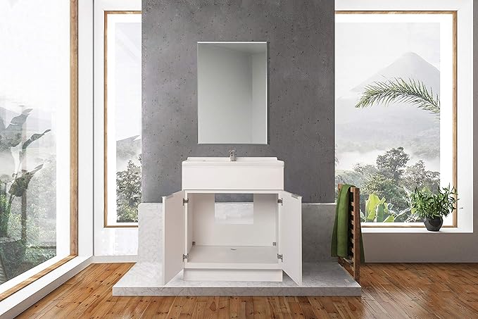 36 White Veneer Bathroom Vanity Flat Door Style RTA Cabinet Base - NITURRA Moderno Series 36 W x 21 D x 34.5 H