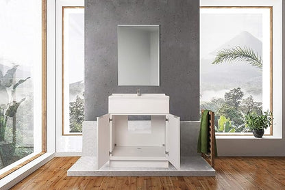 36 White Veneer Bathroom Vanity Flat Door Style RTA Cabinet Base - NITURRA Moderno Series 36 W x 21 D x 34.5 H