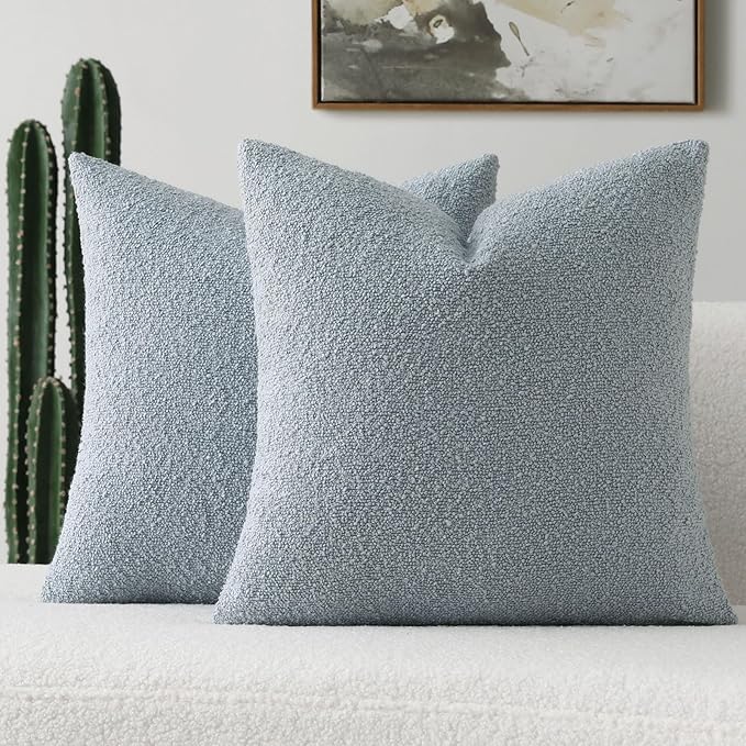 FUTEI Pack of 2 Dusty Blue Decorative Throw Pillow Covers 20x20 Inch Soft Cozy Solid Boucle Textured Cushion Case,Modern Home Decor for Couch Bed Living Room