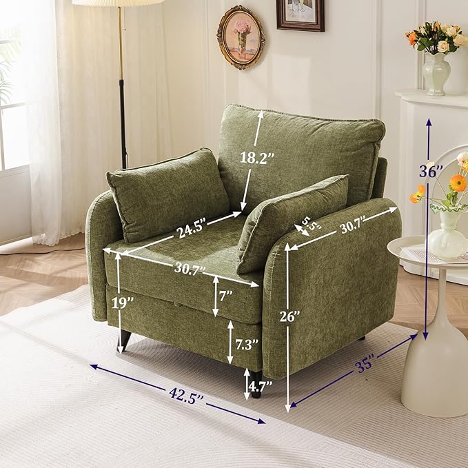 Oversized Accent Chair Set of 2,All Seats Storage,Comfy Armchair,24.5'' Deep Seat,Upholstered Living Room Chairs,Reading Chair for Bedroom,Office,Chenille,Green