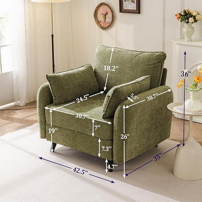 Oversized Accent Chair Set of 2,All Seats Storage,Comfy Armchair,24.5'' Deep Seat,Upholstered Living Room Chairs,Reading Chair for Bedroom,Office,Chenille,Green