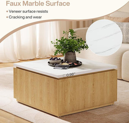 Tribesigns 31.5" Square Coffee Table, Modern Wood Center Table Cocktail Furniture for Living Room, White & Brown