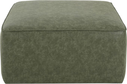 Christopher Knight Home Ellis Faux Leather Ottoman Footstool, Square Pouf Poufee Footrest Ottoman Large Seat, Modern Side Table for Living Room Bedroom Home Decor Gifts, Green