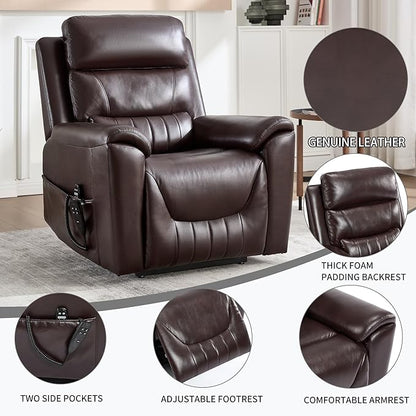 PELUMY Power Lift Recliner Chair for Elderly with Massage and Heat, Dual Motor Heavy Duty 350lbs Recliner, 8-Point Vibration & Lumbar Heating, Electric Lift Chair (Breathable Leather, Dark Brown)