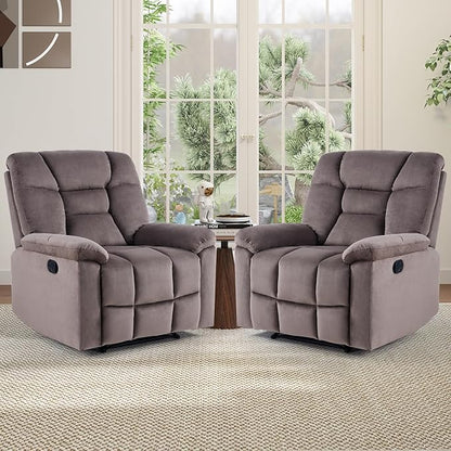 EBELLO Set of 2 Manual Recliner Chair for Adults with Soft Padded Headrest and Backrest, Overstuffed Single Recliner Sofa Chair for Living Room, Dark Brown