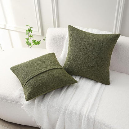 FUTEI Pack of 2 Moss Green Decorative Throw Pillow Covers 16x16 Inch Soft Cozy Solid Boucle Textured Cushion Case,Modern Home Decor for Couch Bed Living Room